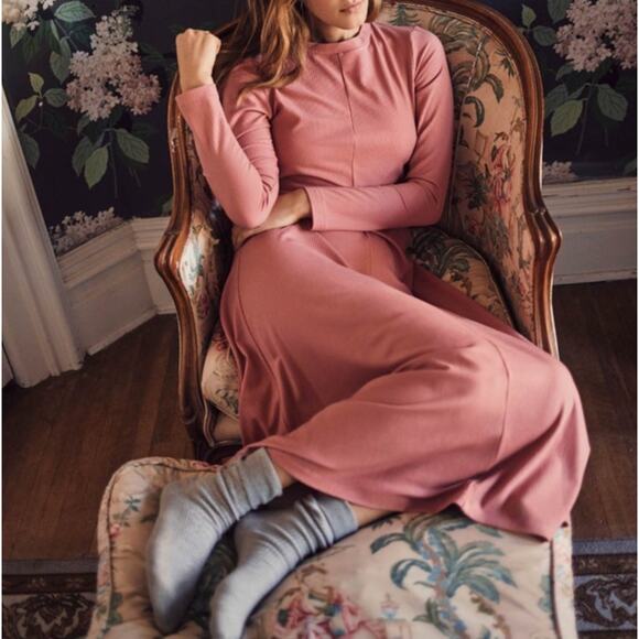 Christy Dawn Bowie Mauve Pink Ribbed Sweater Maxi Dress Size Medium - Picture 1 of 6